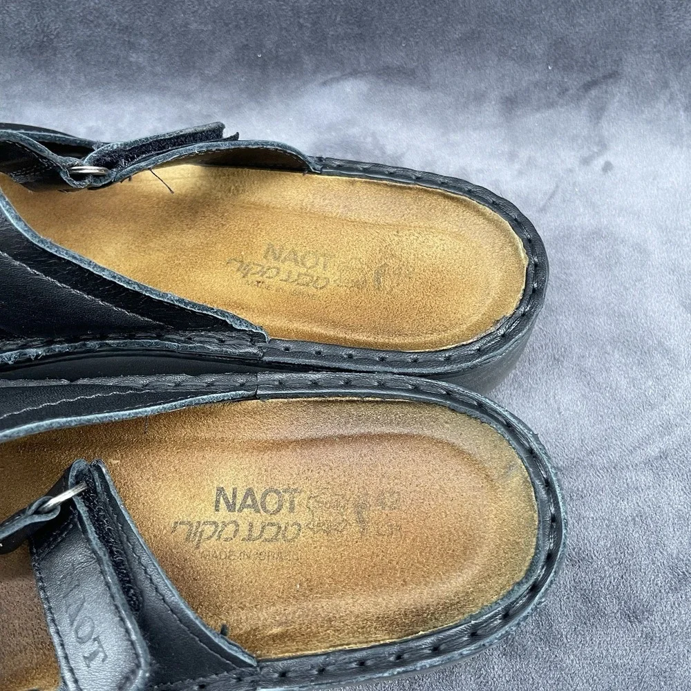 Naot Black Leather Slide Sandals Men's EU 42 US 9 Adjustable Comfort
